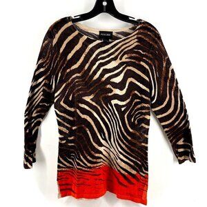 Animal Print Lightweight Women's Sweater Focus 2000 Brown Orange Size Large Soft